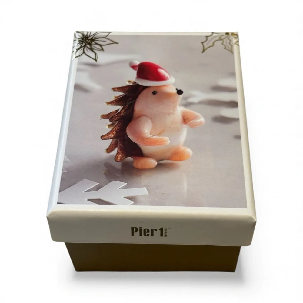 Pier 1 Festive Hedgehog Figurine with Santa Hat NIB